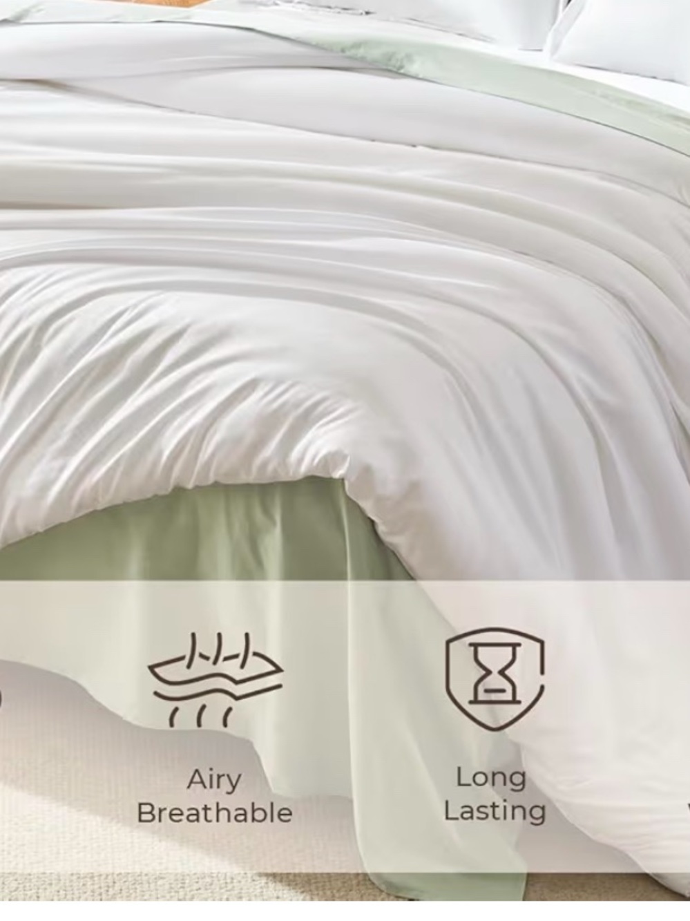 Breathable White Duvet Cover with Sage Accent